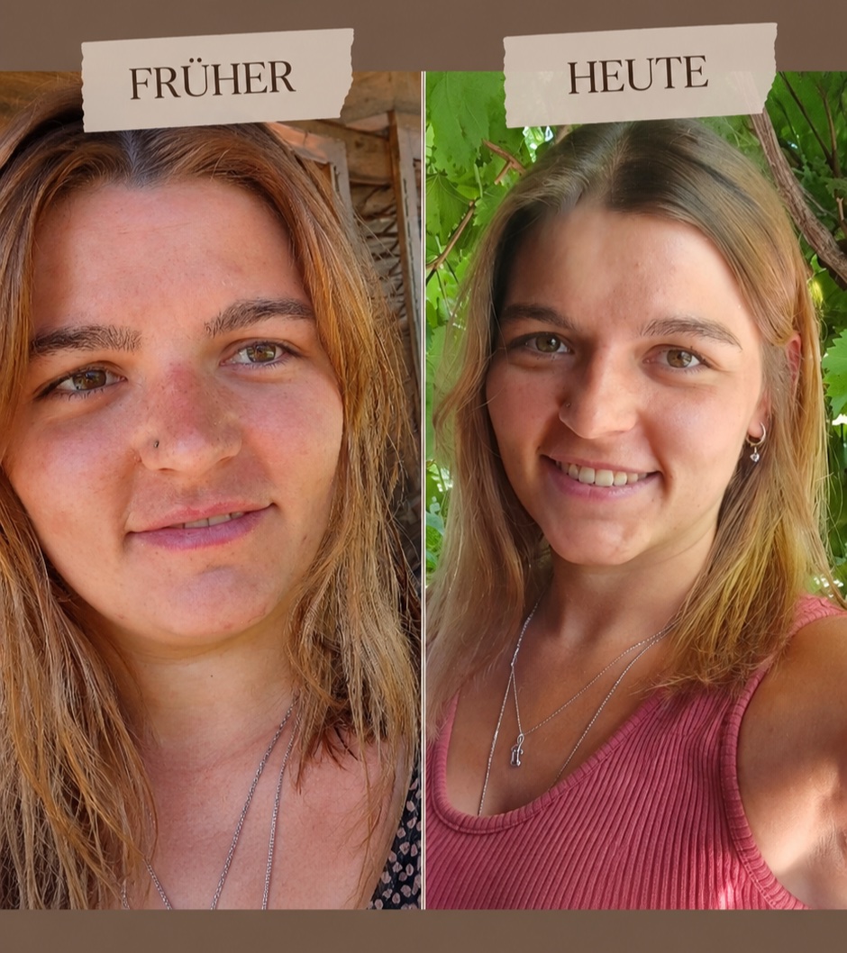 Nicole früher und heute — ihre eigene Veränderung im Vergleich